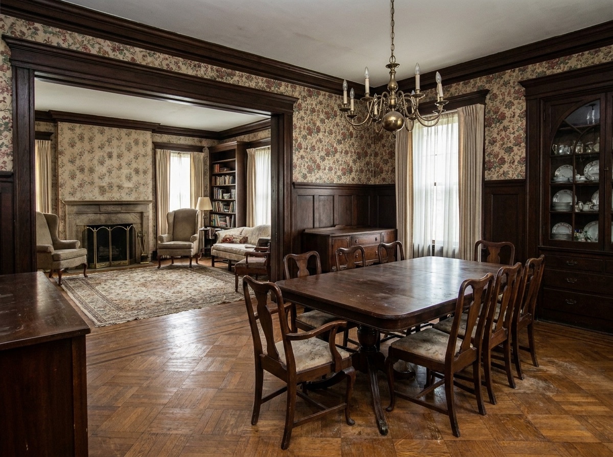 Closed-off colonial dining room before open-concept renovation